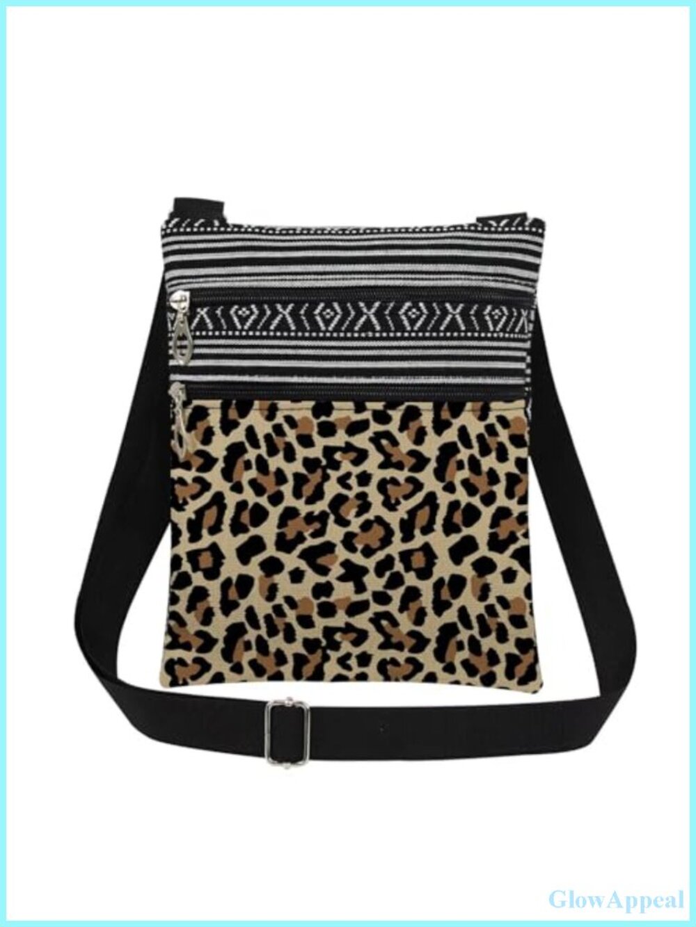 Leopard Print Crossbody Bag Adjustable Strap Purse Double Layer Zipper
